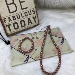 Pearl Necklace, Stretch Bracelet, & Earring Set